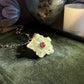 Hand-Carved Aventurine and Rubellite Tourmaline Flower Pendant Necklace