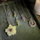 Hand-Carved Aventurine and Rubellite Tourmaline Flower Pendant Necklace