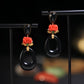 Elegant Black Jade & Coral Earrings
