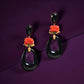 Elegant Black Jade & Coral Earrings