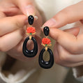 Elegant Black Jade & Coral Earrings