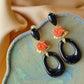 Elegant Black Jade & Coral Earrings