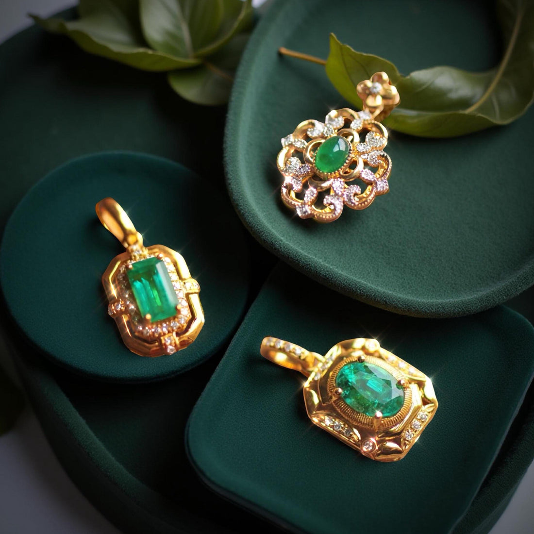 18K Solid Gold Emerald Pendant