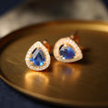 18K Solid Gold Sapphire & Diamond Stud Earrings | Ceylon Blue Teardrop Sapphires | Luxury Fine Jewelry Gift | G VS Diamonds