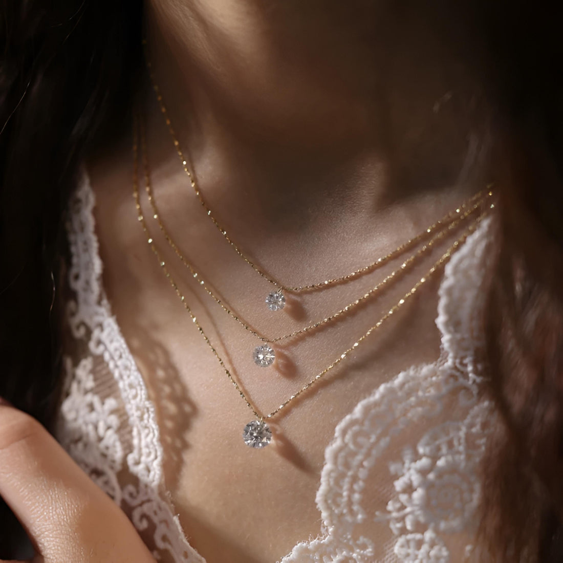 Dainty 18K Solid Gold Diamond Necklace | Soft Sparkle Solitaire Pendant | 0.25ct 0.5ct 1ct