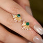 French-Inspired Small-Batch Artisanal Earrings with Round diamonds and Green Emerald