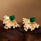 French-Inspired Small-Batch Artisanal Earrings with Round diamonds and Green Emerald
