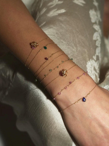 Stackable Gemstone Bracelet in 18K Solid Gold | Choose from 8 Natural Stones | Dainty Summer Gift for Women