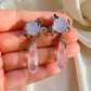 One-of-a-Kind  Blue Chalcedony Flower & Rose Quartz Drop Earrings