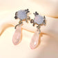 One-of-a-Kind  Blue Chalcedony Flower & Rose Quartz Drop Earrings