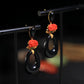Elegant Black Jade & Coral Earrings