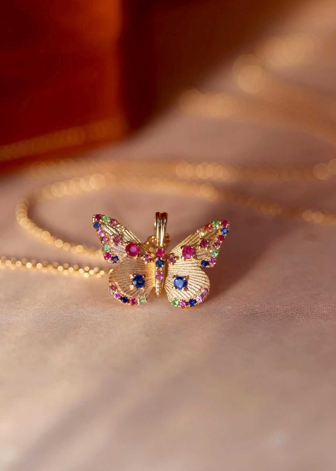 18k Solid Gold Butterfly Pendant Necklace