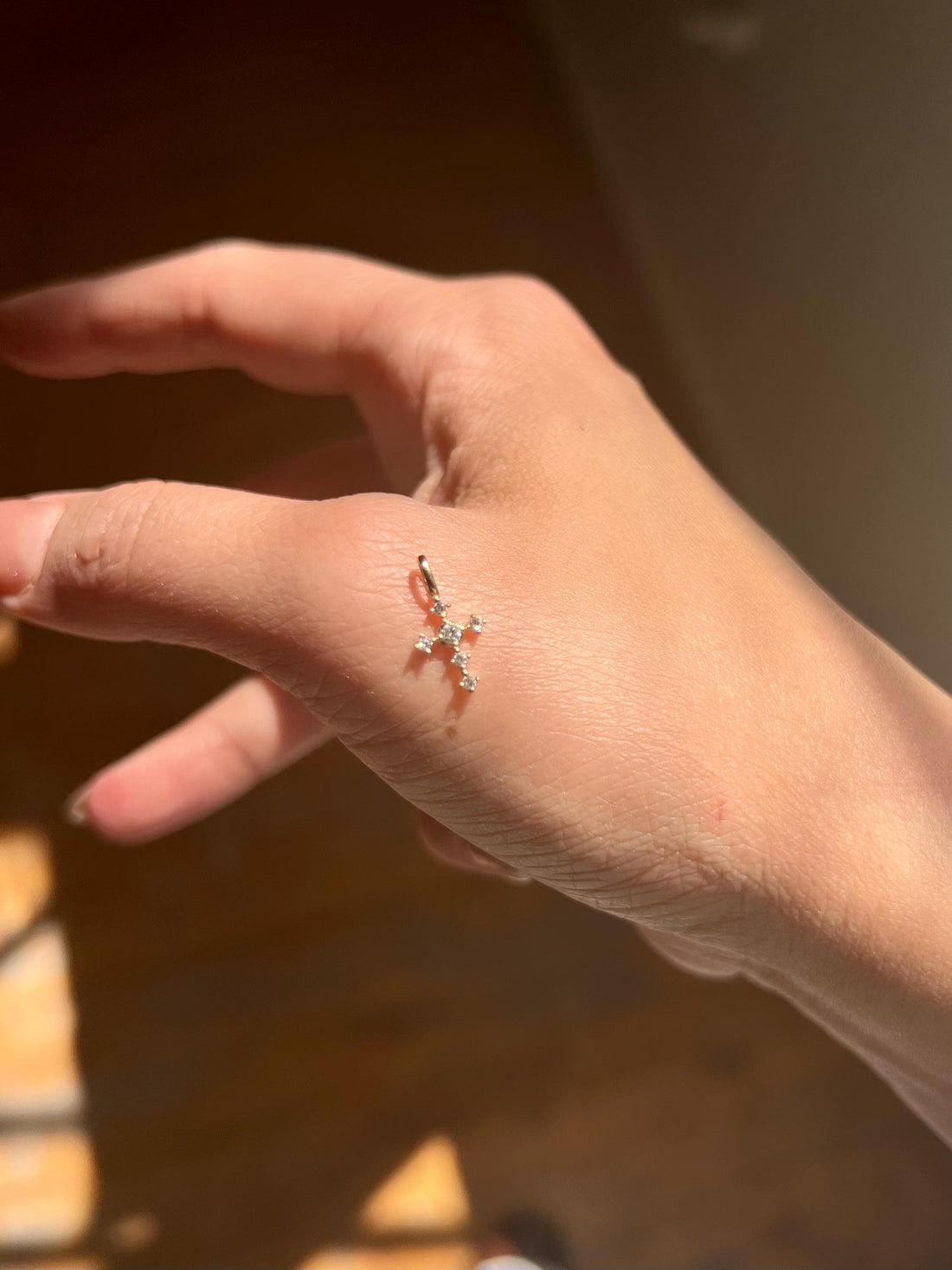 14K Solid Gold Diamond Cross Pendant