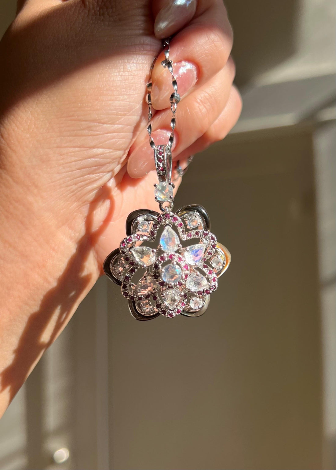 Moonstone Ruby Statement Pendant Necklace