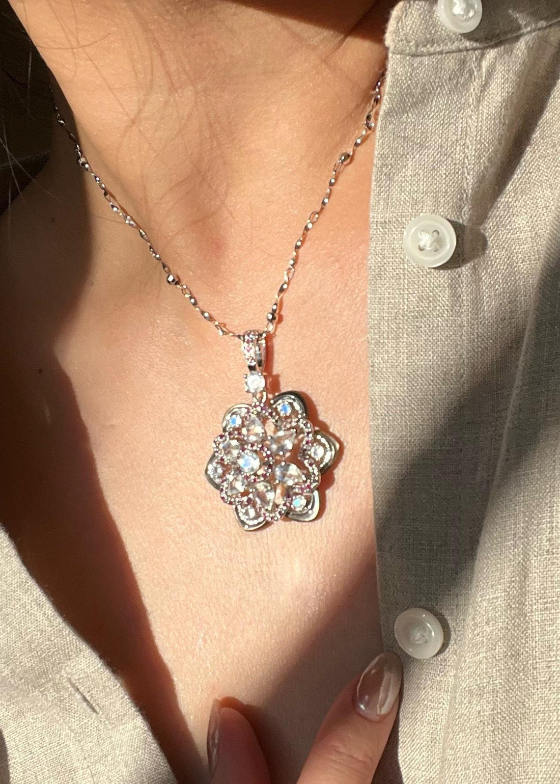 Moonstone Ruby Statement Pendant Necklace