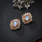 18K Solid Gold Moonstone with Pink Sapphires Earrings