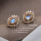18K Solid Gold Moonstone with Pink Sapphires Earrings
