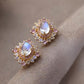 18K Solid Gold Moonstone with Pink Sapphires Earrings