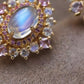 Solid 18K Gold Natural Moonstone and Pink Sapphire Earrings