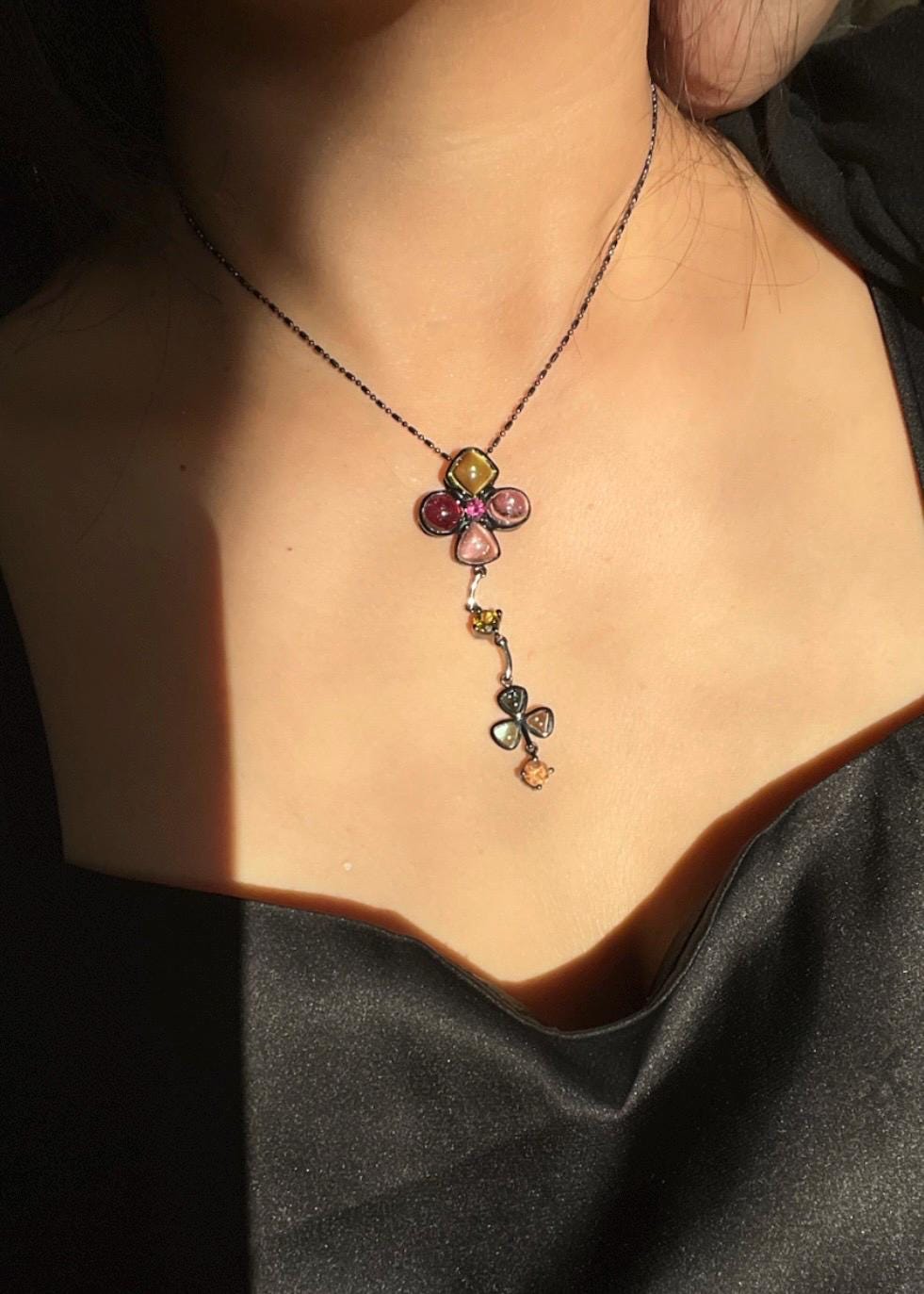 Statement Pendant Necklace with Natural Tourmaline