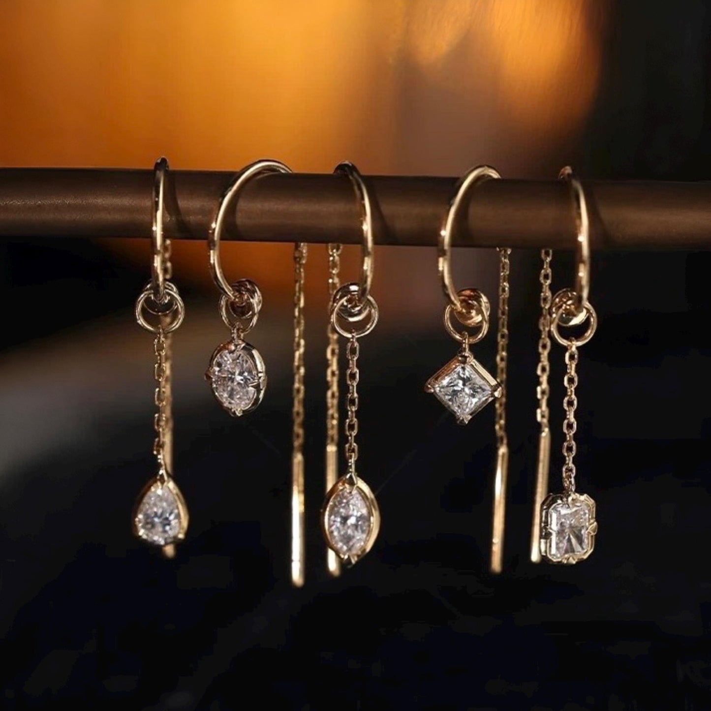 18K Solid Gold Diamond Threader Earrings