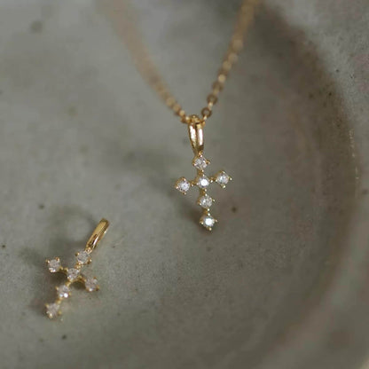 9K Solid Gold Diamond Cross Pendant