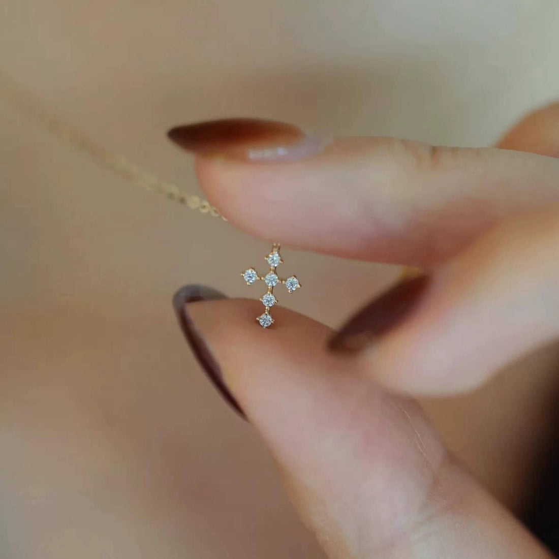 9K Solid Gold Diamond Cross Pendant