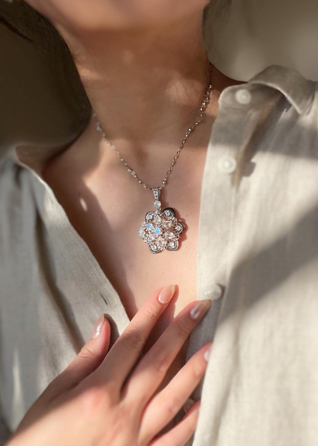 Moonstone Ruby Pendant Necklace