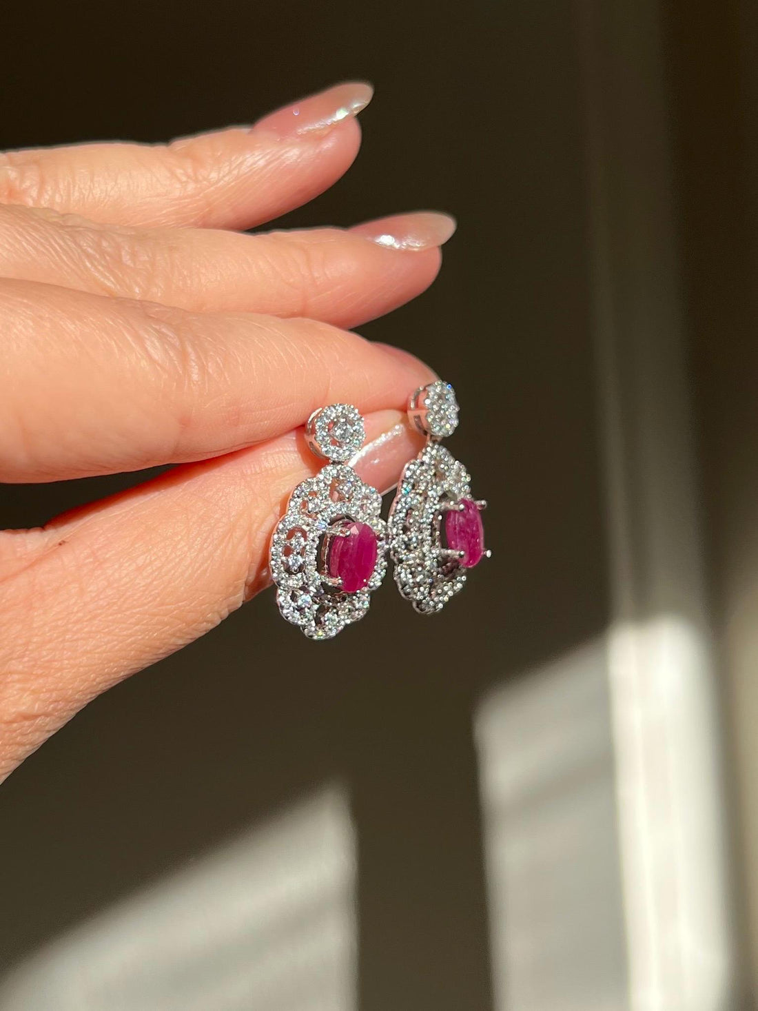 Natural Ruby and Diamond Earrings