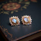 18K Solid Gold Moonstone with Pink Sapphires Earrings