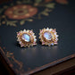 Solid 18K Gold Natural Moonstone and Pink Sapphire Earrings