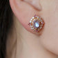 18K Solid Gold Moonstone with Pink Sapphires Earrings