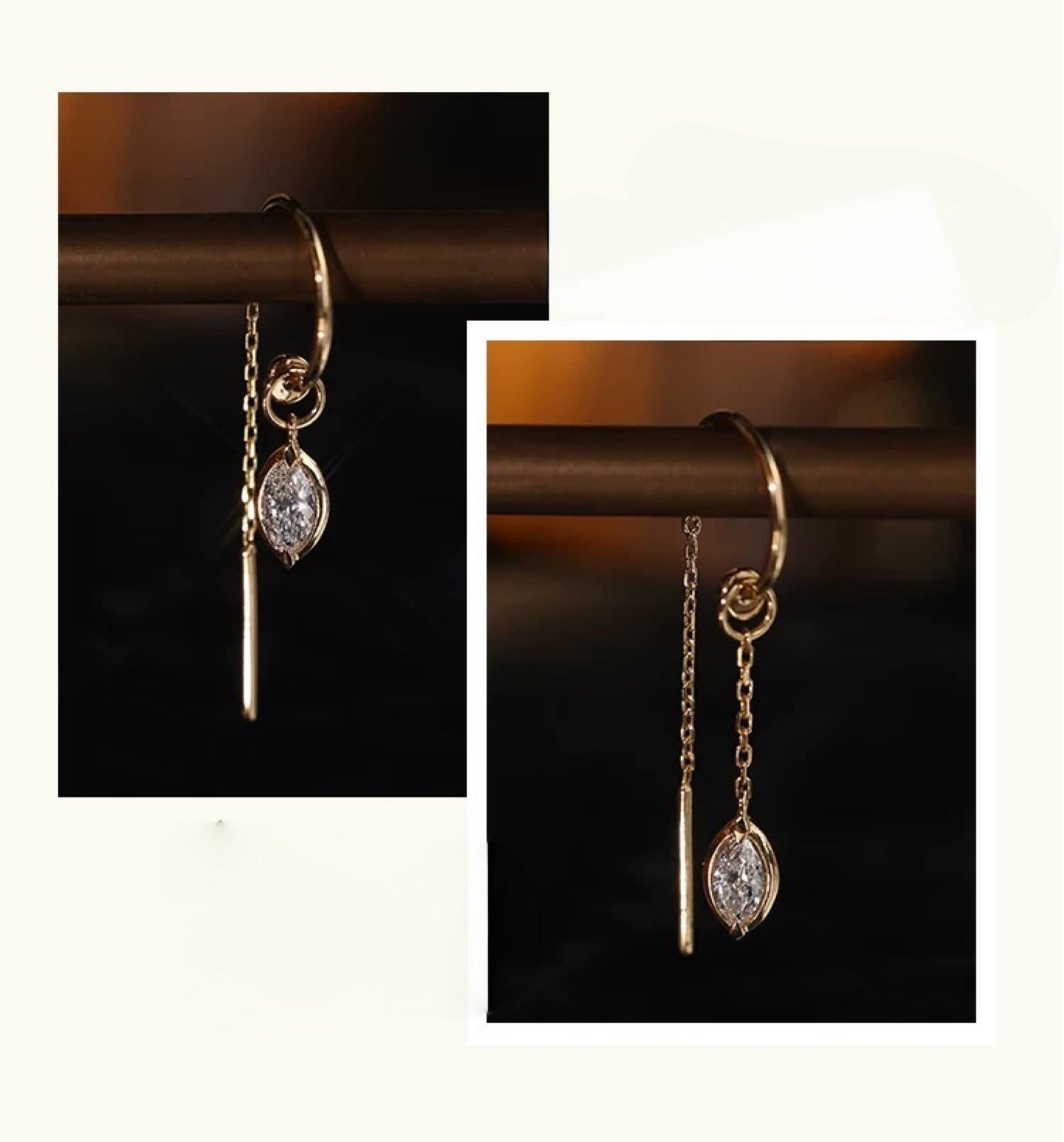 18K Solid Gold Diamond Threader Earrings