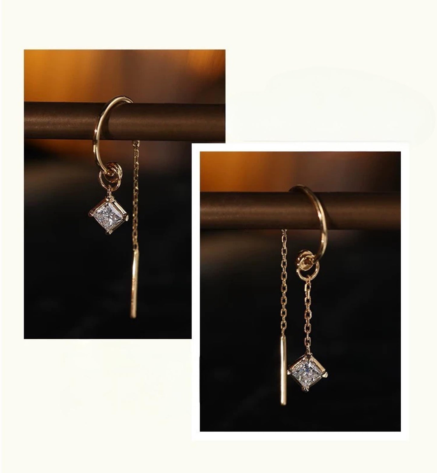 18K Solid Gold Diamond Threader Earrings
