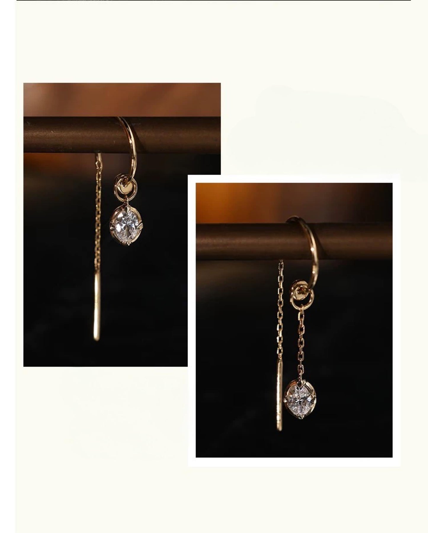 18K Solid Gold Diamond Threader Earrings