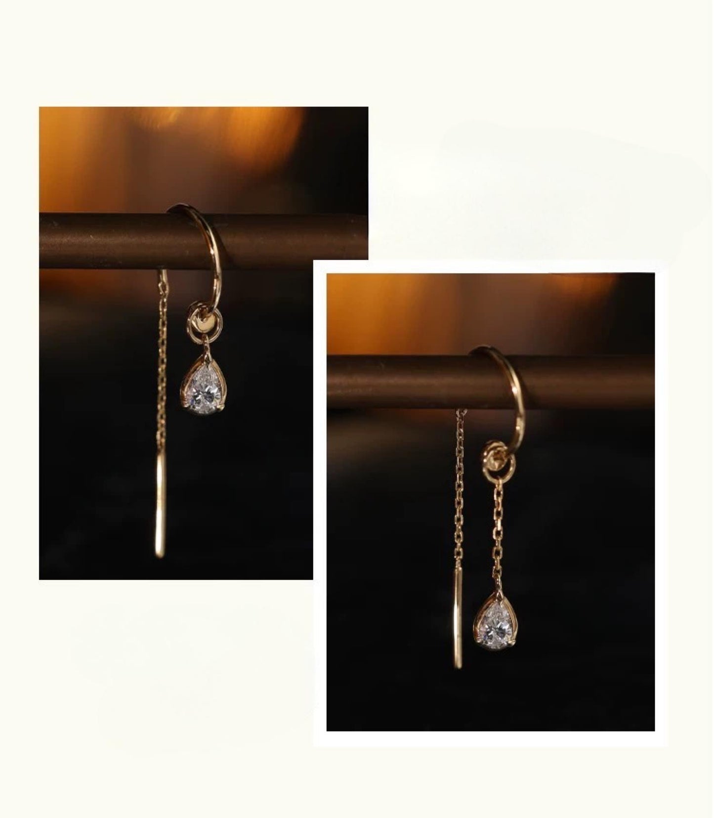 18K Solid Gold Diamond Threader Earrings