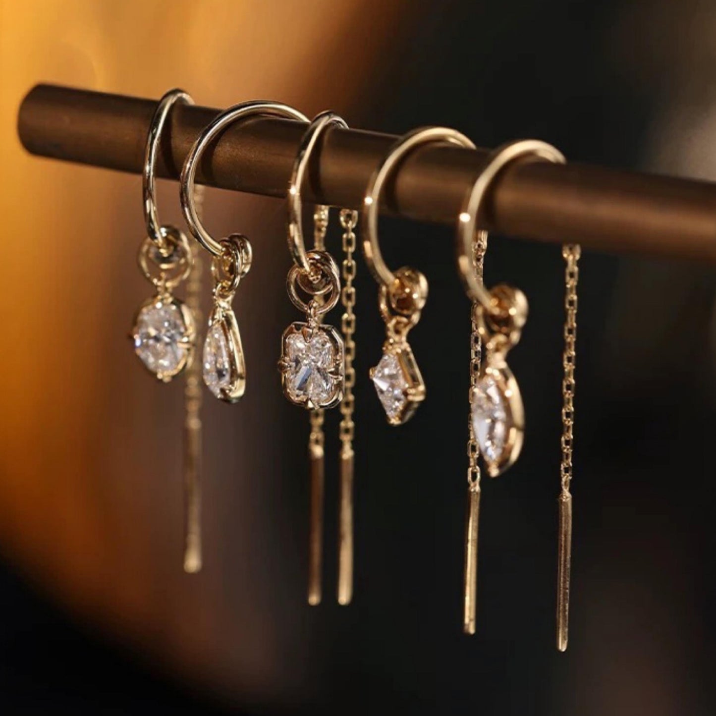 18K Solid Gold Diamond Threader Earrings