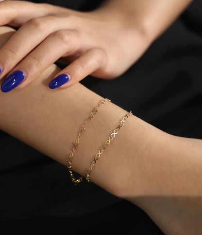 18K Solid Gold Infinity Figure 8 Link Chain Bracelet or Necklace