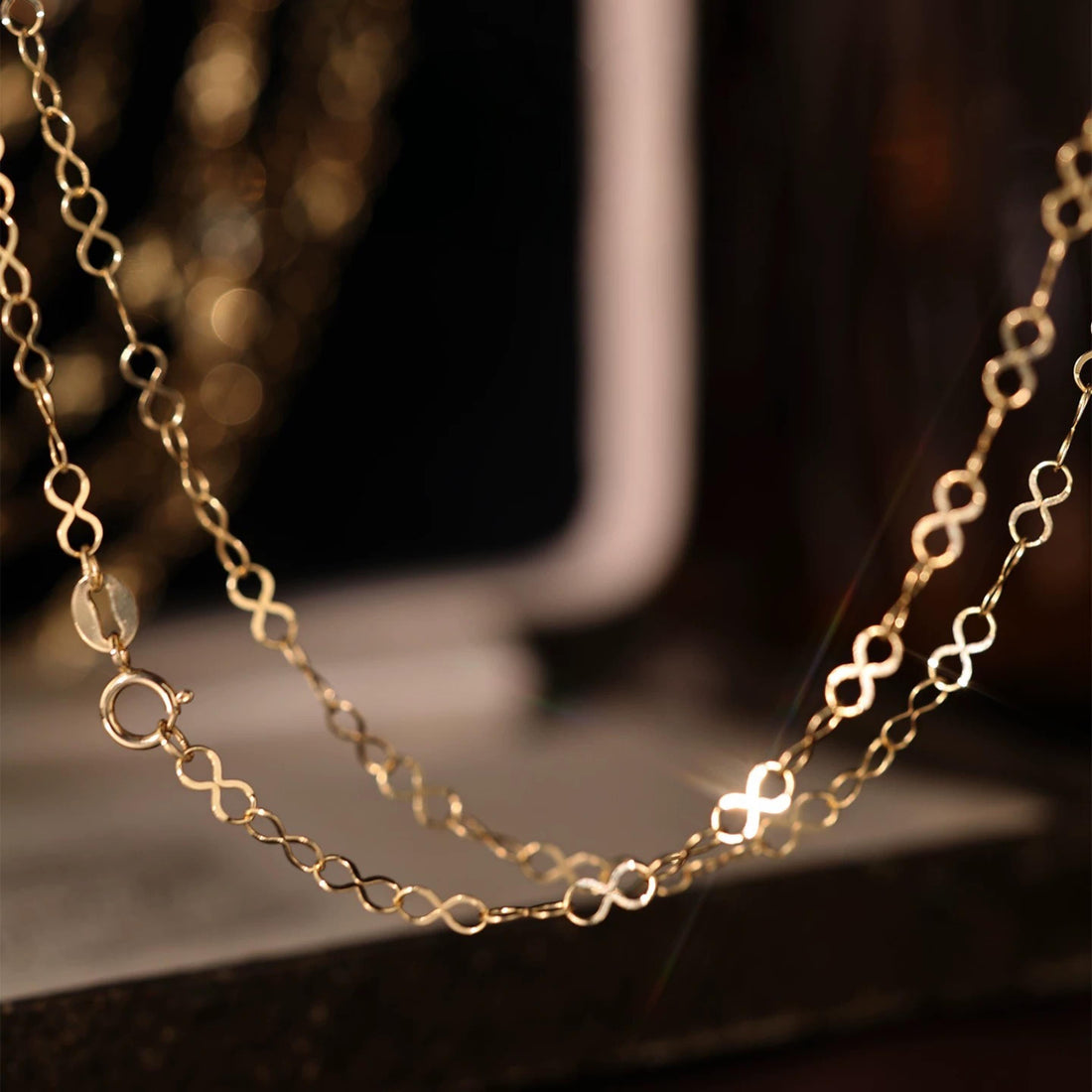 18K Solid Gold Infinity Chain Necklace