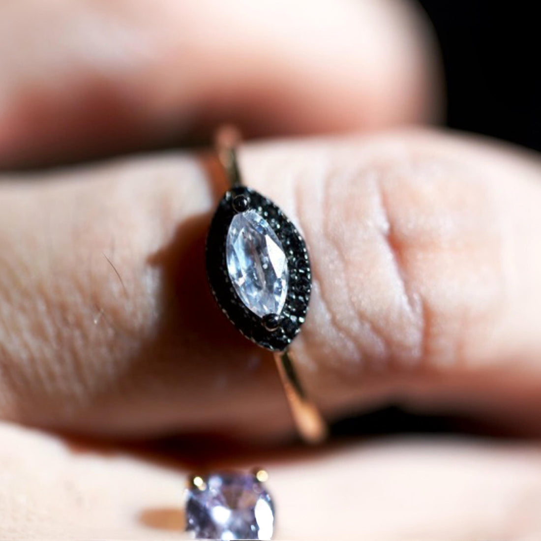 Natural Black Diamond & White Sapphire Ring