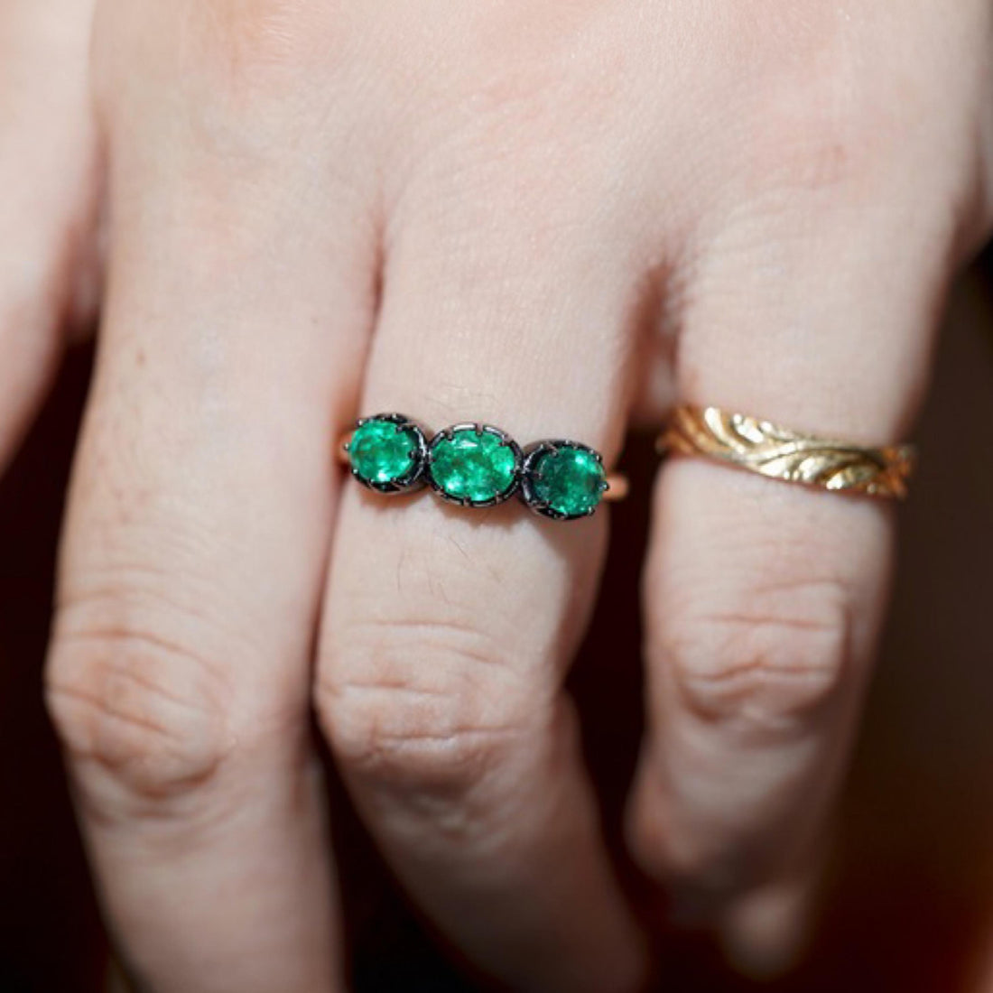 Natural Emerald Ring in Solid White Gold
