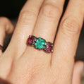 Natural Emerald & Tourmaline Ring in Solid White Gold