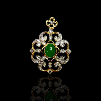 22K Solid Gold Emerald Pendant with Diamonds