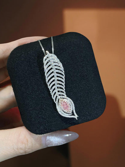 GIA Certified Natural Pink Diamond Feather Pendant Brooch | 0.35ct Marquise VS2
