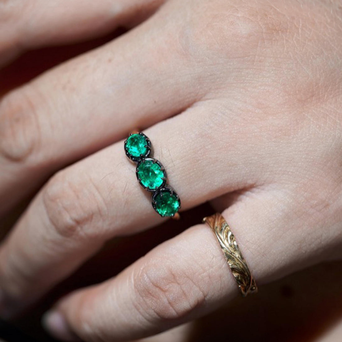 Natural Emerald Ring in Solid White Gold