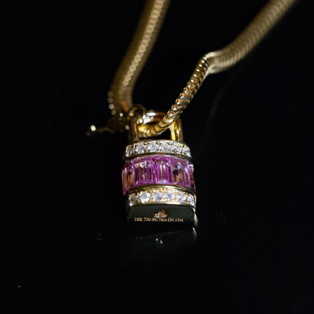 Purple Pink Sapphire Padlock Pendant with Diamonds