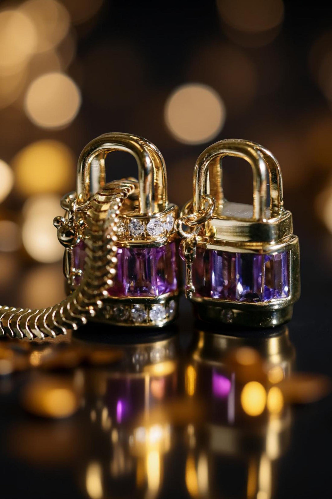 Purple Pink Sapphire Padlock Pendant with Diamonds