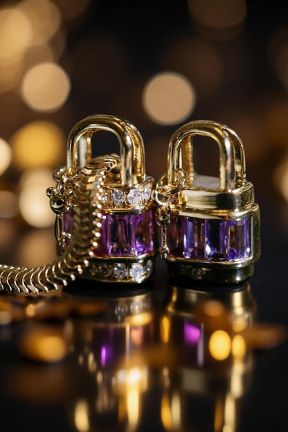 Purple Pink Sapphire Padlock Pendant with Diamonds