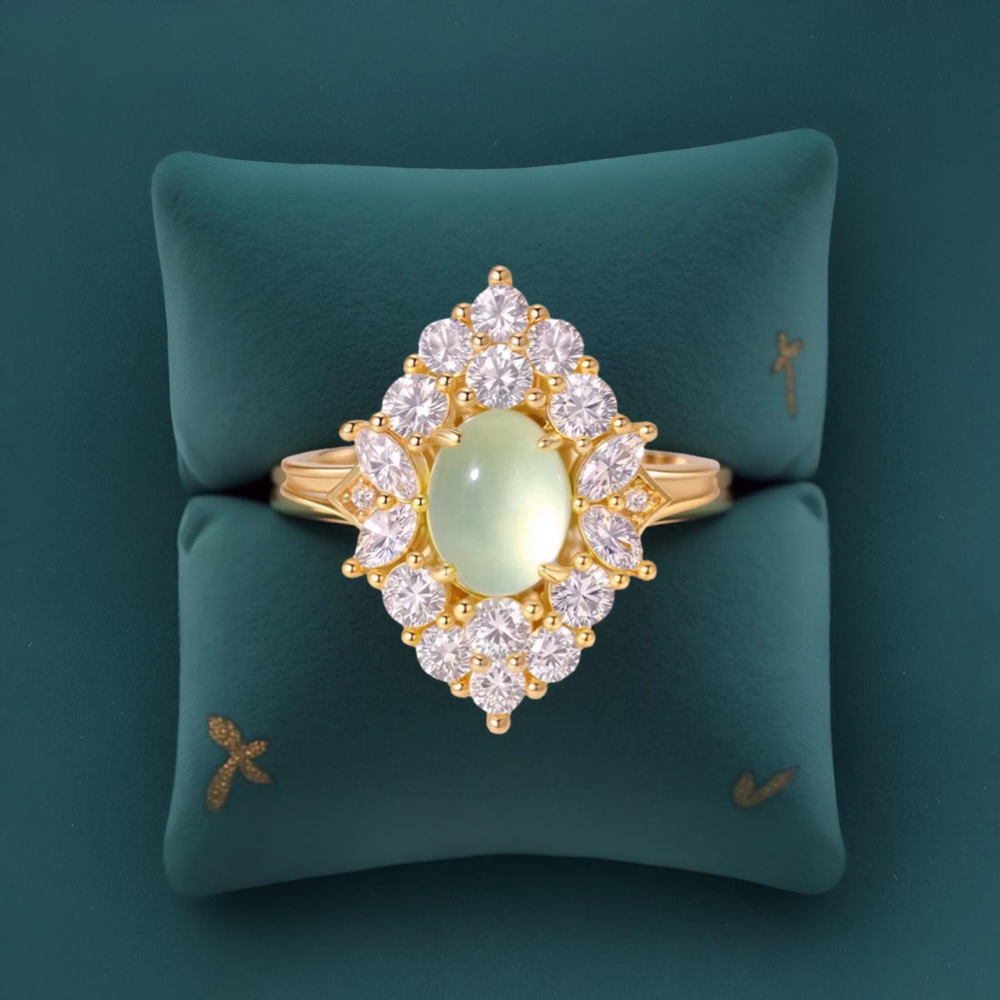 French Inspired Prehnite Cocktail Ring