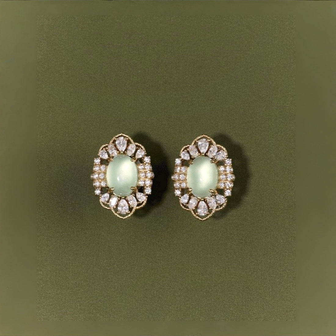 French Inspired Statement Prehnite Stud Earrings